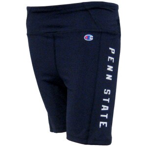 women's navy biker shorts with white Penn State down left leg